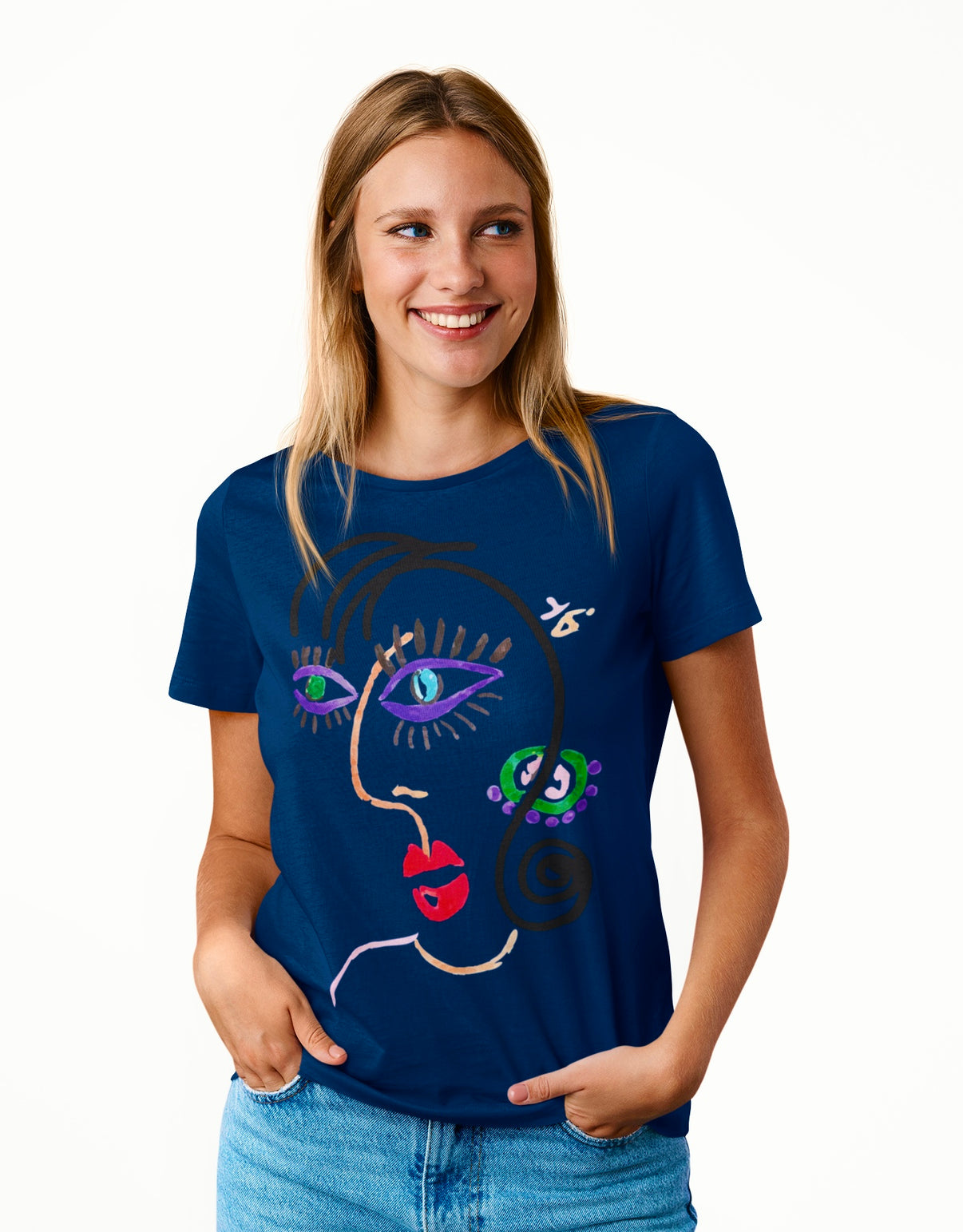 T-shirts Femmes Abstract Face Bleu Marine – Sticha